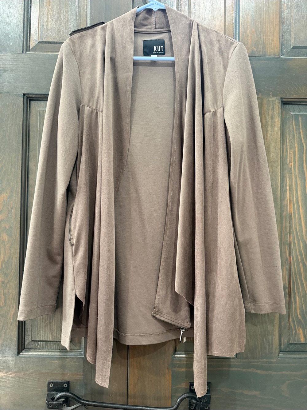Kut from the Kloth Taupe Draped Open-Front Cardigan